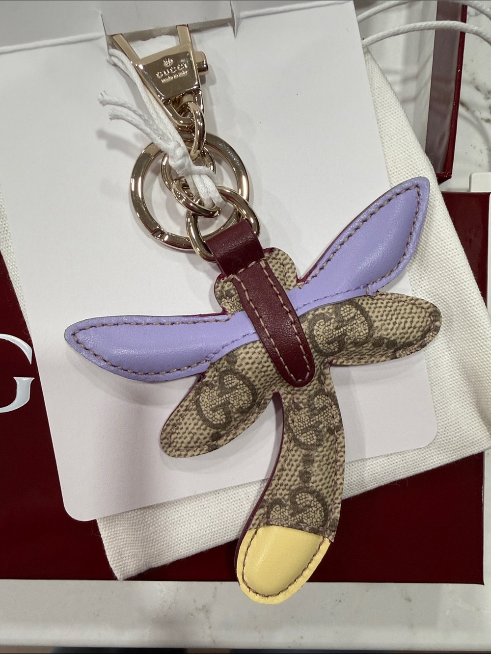 Gucci Multi-Color Dragonfly Key Charm in Purple and Gold Tones